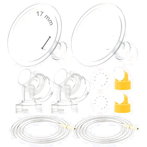 Maymom Breast Pump Kit Compatible with Medela Pump in Style Advanced Pump; 2xTwo-Piece 17mm Breastshield, 2 Valve, 4 Membrane, 2 Replacement Tubing; Replacement Part for Medela Shield, Medela Valve