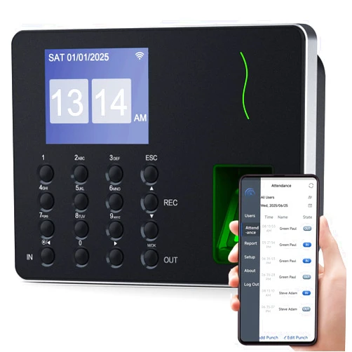 NGTeco APP-Based Time Clock, Fingerprint & PIN Time Clocks for Employees Small Business, 2.4GHz WiFi Biometric Clock in Machine for Employees with APP for iOS Android, No Monthly Fee