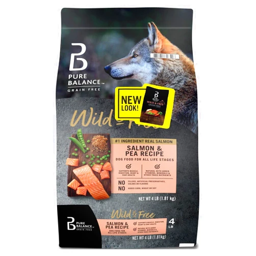 P L-RA Wild & Free Salmon & Pea Recipe Dry Dog Food, Grain-Free, No Artificial Colors or Flavors, Complete and Balanced Nutrition, 4 lbs