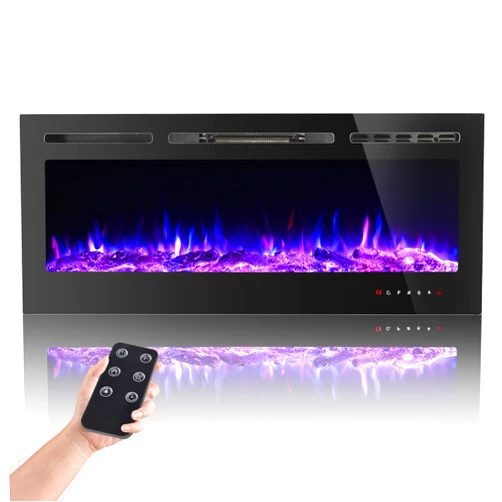 Oseasoy 60 Inches Recessed Electric Fireplace Insert, 9 Levels Adjustable Flame Brightness Energy Saving Heating Electric Fireplace Heater W/ Touch Panel, Remote Control, Sleep Mode, 2 Heating Options, Black