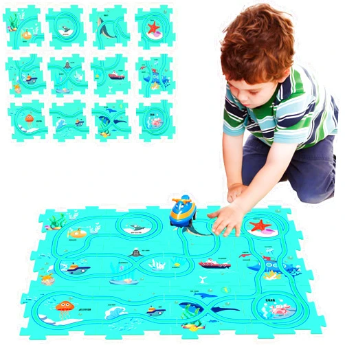 Wismika Puzzles and Track Combo, Kids Puzzle Rail Car Play Set, Educational Toys for 3 4 5 6 Year Old Boys Girls, Toddler Montessori Toy Gift