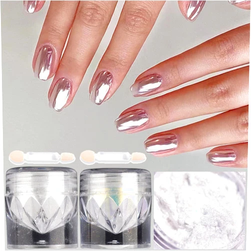 Fcozpjk Pearl Chrome Nail Powder, 2 Boxes White Chrome Powder Pigment For Glazed Donut Nail Art, Moonlight Powder Mirror Effect Glitter, Gold Aurora Rubbing Dust, Pearlescent Dust Manicure Materials