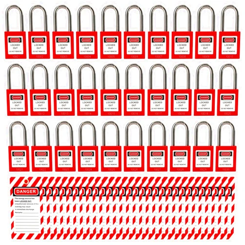 TAEGIQI 30 Red Lockout Tagout Locks with 30 pcs Lock Out Tag Out Tags,Padlocks,Loto Locks Keyed Different,OSHA Compliant Safety Locks