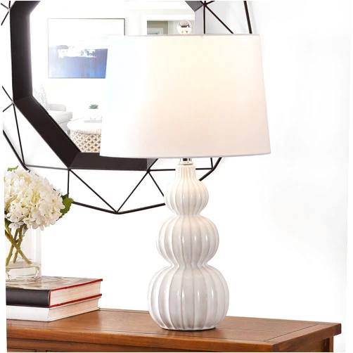 Safavieh Lighting Collection Corina White Triple Gourd Ceramic 26-inch Bedroom Living Room Home Office Desk Nightstand Table Lamp (LED Bulb Included)