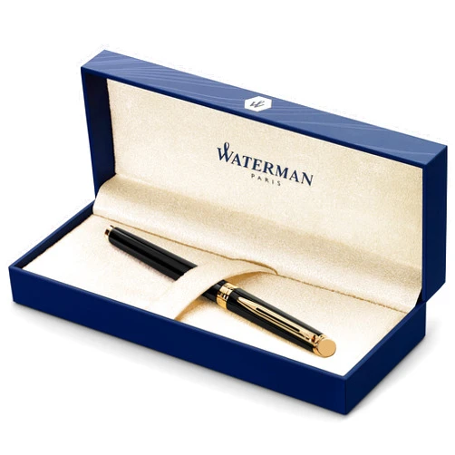 Waterman Hemisphere Fountain Pen, Matte Black with 23k Gold Trim, Medium Nib with Blue Ink Cartridge, Gift Box