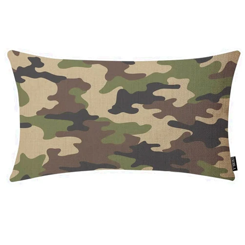 EKOBLA Camouflage Pattern Rectangle Pillow Covers Military Combat Woodland Green Black Lumbar Pillow Cases for Outdoor Square Couch Chair Cushion Cover Cotton Linen 12x20 Inches