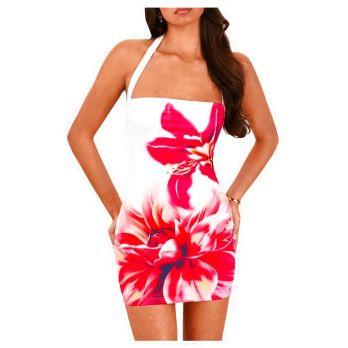 Floerns Women's Flower Print Halter Bodycon Dress Sleeveless Mini Pencil Dresses