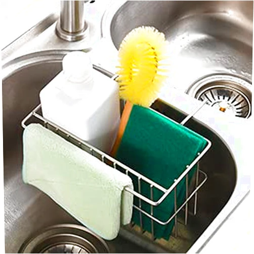 Wevapers Kitchen Sponge Holder, Dish Brush Holder, Slim Sink Organization/Draining Basket/Liquid Drainer/Water Trough Rack, Kitchen Essential Tools, 304-Stainless Steel (Silver)
