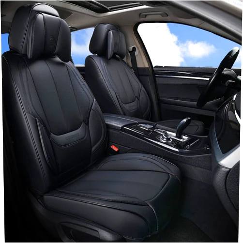 Coverado Car Seat Covers 5 Pieces, Full Set Universal Seat Covers for Cars, Waterproof Nappa Leather Auto Seat Protectors with Head Pillow, Car Interiors Fit for Most Sedans SUV Pick-up Truck, Black