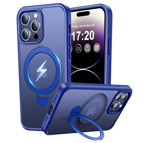 PuyaTeya 360° Rotatable Magnetic Stand for iPhone 14 pro max Case Compatible with Mag-Safe 16FT Military Drop Protection, Anti-Scratch/Fingerprint Shockproof iPhone 14 pro max Phone Case(Matte-Blue)