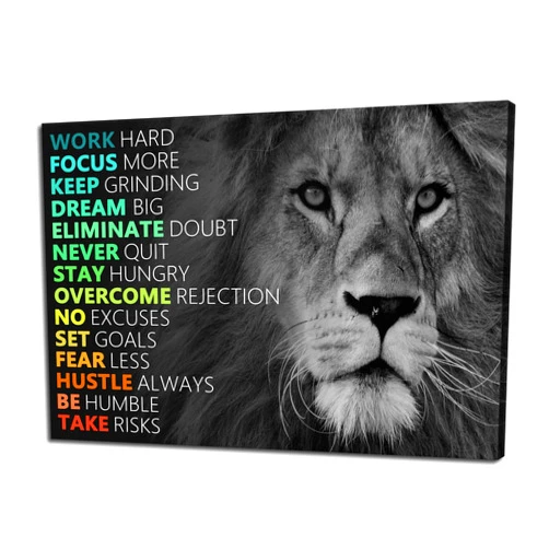 Generic Motivational Canvas Positive Affirmation Wall Art Inspirational Office Lion Wall Art Poster Quotes Success Canvas Artwork Picture Print Framed for Home Office Living Room Gym Wall Decor[18''W X 12''H]