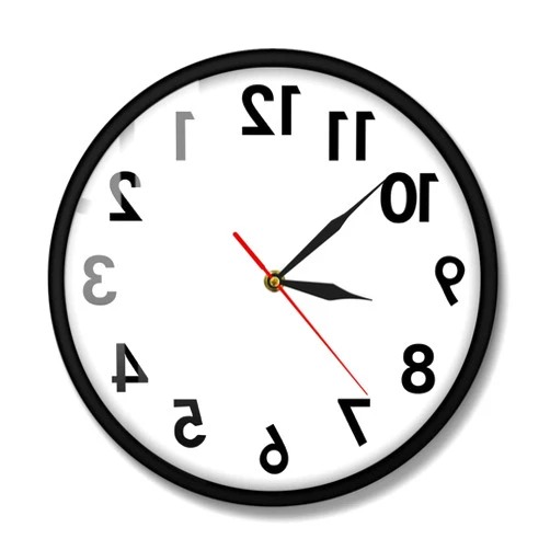 The Geeky Days Backwards Metal Frame Wall Clock Non Ticking Reverse Wall Clock Battery Operated Creative Digital Time Watch Home Decor Art Round Shape Wall Clocks