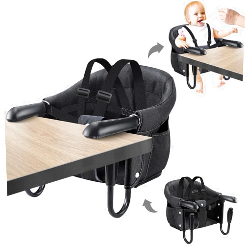 Fader baby high chair, Hook on high chair, Portable High Chair for Travel, High chair for table, Portable & Foldable，Suitable for family and travel, for Babies 6-36 Months for Eating & Dining (Black)