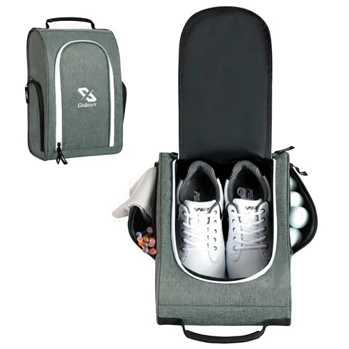 Golkcurx Golf Shoe Bag for Travel Zippered Sport Shoe Carrier Bags with Side Accessory Pockets for Socks, Tees, Golf Balls（Grey）