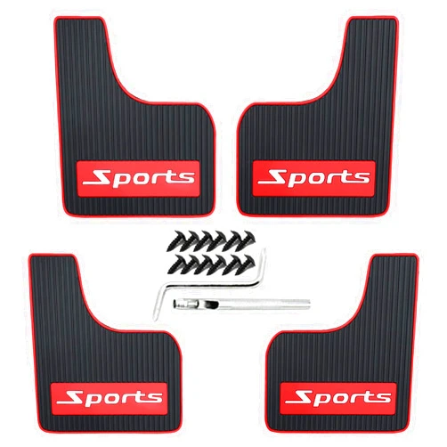 QUYDDC Mini Size Soft Rubber Car Universal Mud Flaps Mudguards All Weather, Fits for Sedan, Hatchbacks,Exterior Accessories Black+Red Sports, Front & Rear, 4Pcs Set