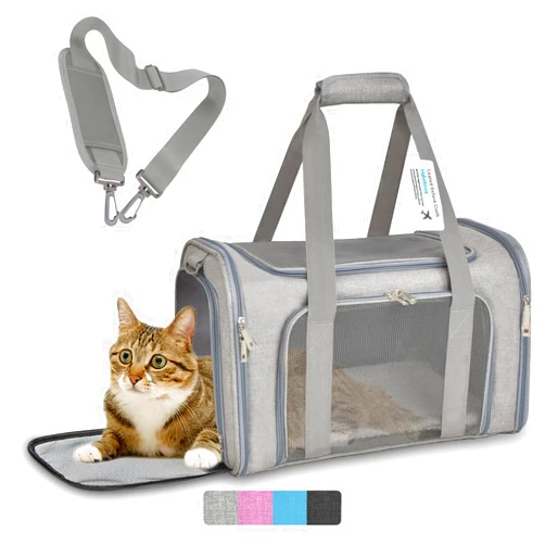 Helntova Collapsible Cat Carrier Soft Sided Bag for Small Dog 0-15 lbs, TSA Approved Pet Carrier Airline Approved Dog Carriers for Small Dogs Carrier, Small Pet Carrier for Cat Travel Carrier -M, Gray