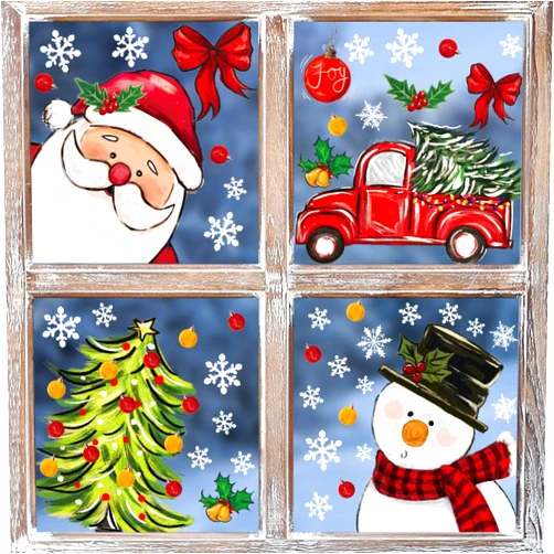 Horaldaily 57 PCS Christmas Window Cling Sticker, Santa Claus Deers Snowman Xmas Tree for Home Party Supplies Shop Window Glass Display Decoration