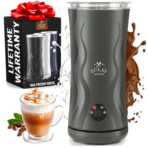 Zulay Kitchen Powerful 4-in-1 Electric Milk Frother and Steamer - Durable Cold Foam Maker - Milk Steamer and Frother for Coffee & Latte - Hot Chocolate Maker Machine & Milk Warmer - Gray