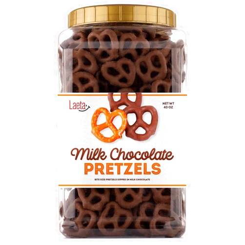 LAETAFOOD Milk Chocolate Covered Pretzels, Salted Pretzels in Smooth Milk Chocolate, 40 Ounces