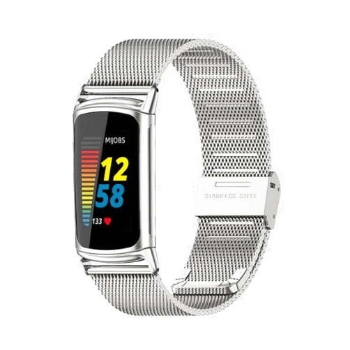 MIJOBS Metal Bands for Fitbit Charge 6 & Fitbit Charge 5, Stainless Steel Strap Adjustable Replacement Wristbands for Charge 6 Women Men