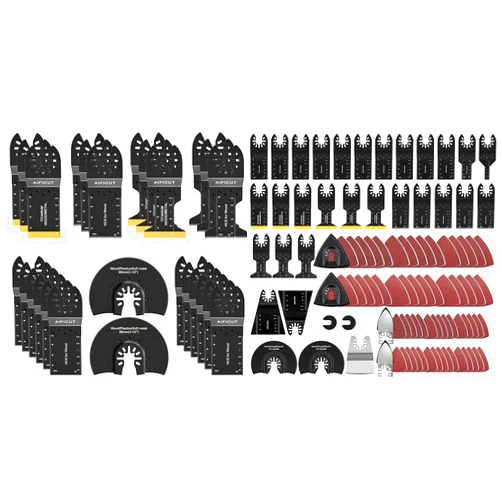 AIFICUT 123 PCS Oscillating Saw Blades, Titanium Oscillating Tool Blades Accessories with Sandpaper, Bi-Metal Multitool Blades for Wood Metal Plastics Quick Release Dewalt Ryobi Rockwell Milwaukee