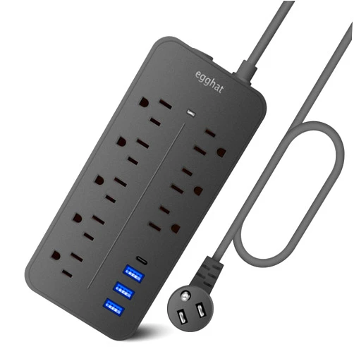 Egghat Surge Protector Power Strip 8 Widely Outlets 3 USB & 1 USB-C Port, 3.9 FT Flat Plug, 2000W/10A 1700 Joules Wall Mount Power Strip (Black)