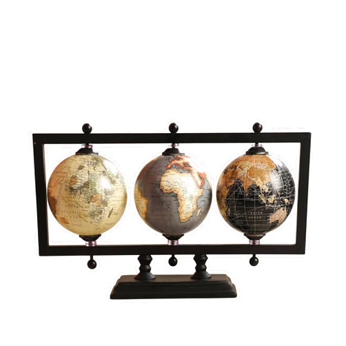 RELY+ Set of 3 4'' World Globe Sturdy Metal Stand (NOT PLASTIC!) - Rotating Desktop Globe For Geographic Home Desk Table Office Gift - Book Shelf Decor World Globe - Landscape