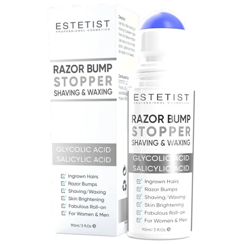 ESTETIST Razor Bump Stopper Solution for Ingrown Hair Skin Care Treatment for Face, Neck, Bikini Area, Legs and Underarm Area After Shave Serum Roll-On for Men and Women With Salicylic Acid, Glycolic Acid