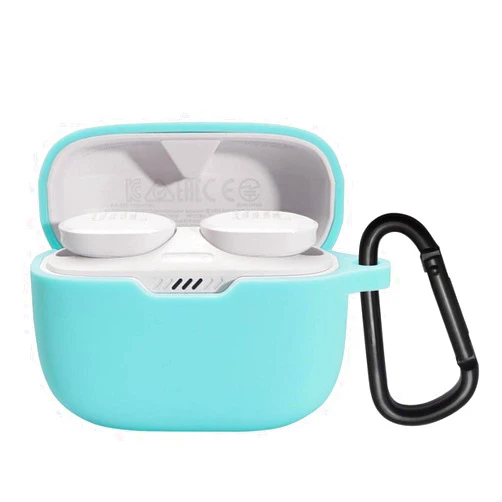 PIUAMUNKJ Silicone Cover for JBL Tune 230NC TWS Wireless Earphone Silicone Protective Cover, Portable Scratch and Shock Proof Cover with Carabiner(Mint Green)