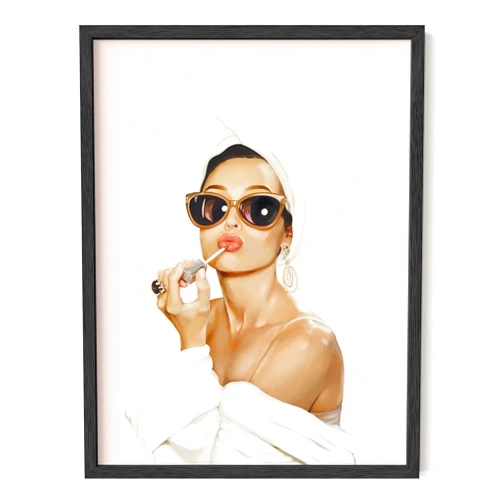 Haus and Hues Pink Framed Wall Art, Audrey Hepburn Wall Art, Glam Wall Decor, Pink Pictures Wall Decor, Makeup Design, Celebrity Framed Art, Vogue Art (Black, 12x16)