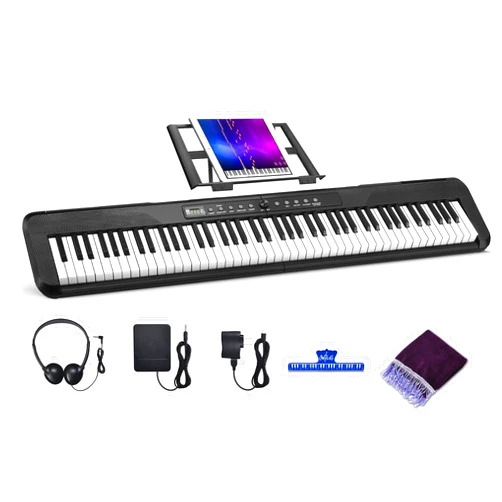 Veitob 88 Key Digital Piano Beginner Electric Keyboard, with Semi-Weighted Velocity-Sensitive Keys Dual 20W Speakers Bundle include Sustain Pedal, Carrying Bag, Piano Stand, Earphone ﻿