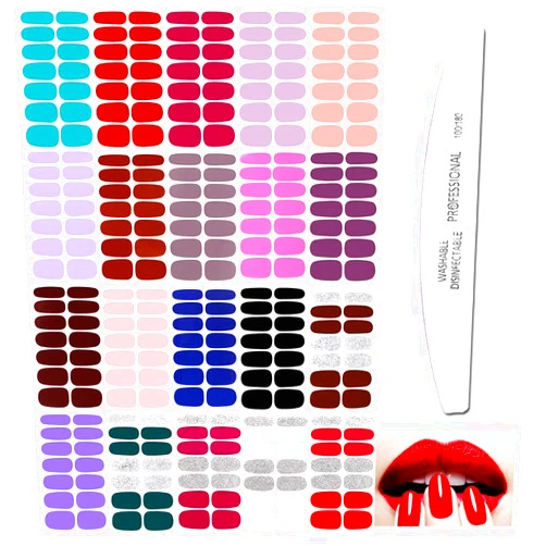 WOKOTO 20 Pcs Solid Nail Polish Strips, Self Adhesive Solid Nail Stickers And 1 Nail File Kit 14 Tips Per Sheet Glitter Fingernail Stickers gel nail strips Wraps For Women And Girls DIY Manicure