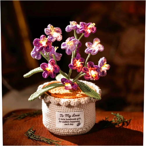ANZRLE Forget Me Not Flowers Lamps, Crochet Artificial Flowers with Night Lights, Cordless Table Lamp - Women Gift Ideas for Christmas Valentine Mother's Day, Desk Home Decorations (Purple)