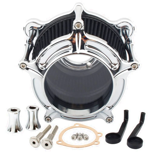 Moqiang Motorcycle Air Cleaner Air Filter Intake System Kit Turbine Transparent Chrome for Twin Cam EVO 93-17 Dyna FXR Softail 93-07 Touring Street Glide Road King Road Glide Electra Glide