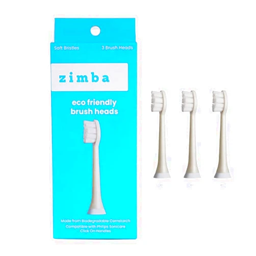 Zimba Whitening Replacement Brush Heads Compatible with Philips Sonicare Toothbrush with Click-On Handles, 3 Pack Replacement Heads, Eco Brush Heads Made from Plants