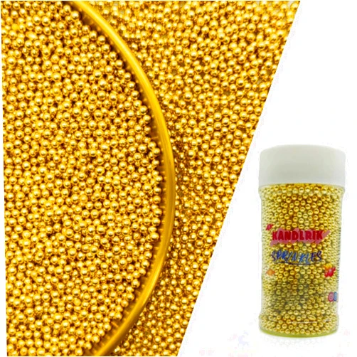 KANDLRIK Edible Super Gold Pearl Sugar Sprinkles Candy 2mm Mini Pearls Cake Decorations Cupcake Toppers Cookie Decorating Perfect for Wedding Party Valentine Halloween Christmas Supplies 3OZ