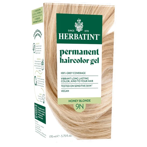 Herbatint Permanent Haircolor Gel, 9N Honey Blonde, Alcohol Free, Vegan, 100% Grey Coverage - 4.56 oz