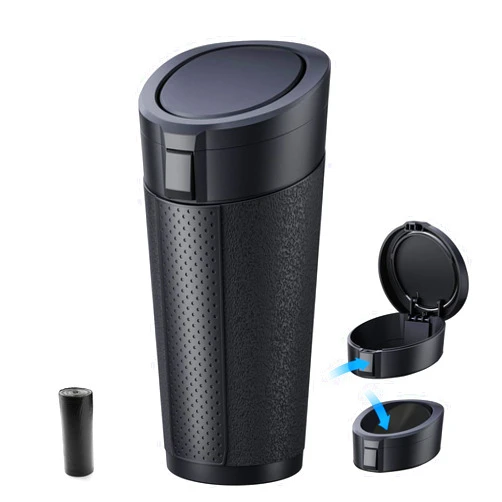 AotoKinMirro Car Cup Holder Trash Can with Lid - Mini Small Auto Garbage Can Bin for Vehicle, Car Door, Back Seat - Leakproof Portable Dustbin (Black)
