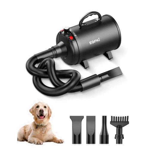 EGFKI Dog Dryer, 5.2HP/ 3800W Pet Grooming High Velocity Force Blower with 4 Nozzles, Adjustable Speed and Temperature Dog Hair Dryers for Grooming