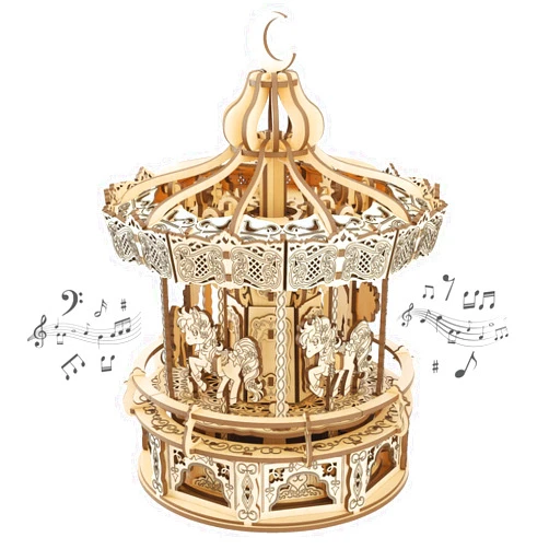 Playhiland 3D Wooden Puzzles for Adults - DIY Wooden Music Box, Merry-go-Round Model Kit - 274 Pieces Wooden Jigsaw - Brain Teaser - Birthday Gift for Boys and Girls/Adults