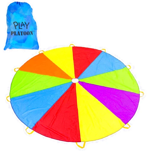 Play Platoon Rainbow Parachute Toy for Kids, 24 ft Play Parachute Game for Kids with 16 Handles, Parachute for Kids, PE Equipment for Elementary School Gym Class, Backyard/Indoor Play Equipment