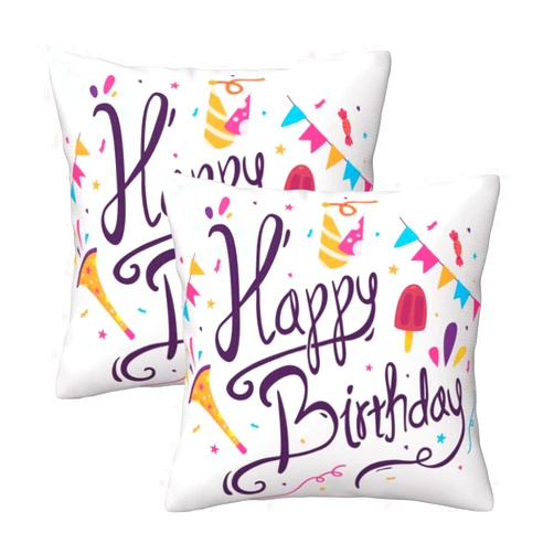 Yuejher 2PCS Light Purple Happy Birthday Throw Pillow Cover,Happy Birthday Pillowcases Celebration Balloon Printed Square Cushion Cover for Home Family Friends Birthday Party Decoration 18