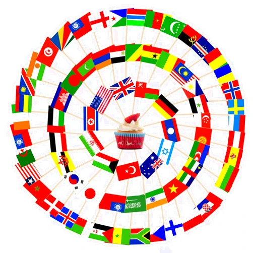 AhfuLife Different Countries Toothpick Flag, 100 Pcs Mini Flags on Sticks, International Toothpick Flags Cocktail Picks, Different Countries Cupcake Toppers for International Party Supplies