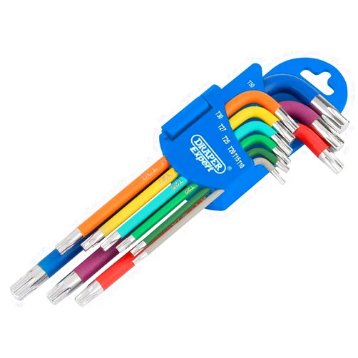 Draper 66143 TX-Star Metric Coloured Long Arm Key 9-Piece Set, Blue