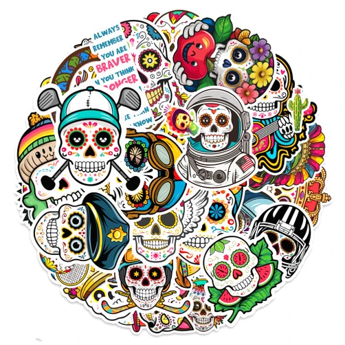 MONIZY Sugar Skull Stickers 50 Pieces Vinyl Waterproof Decal for Laptop Water Bottle Phone Car Window Bike Scrapbook Mexican Day of The Dead Sticker Gifts