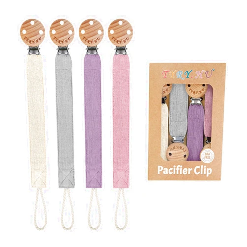 TYRY.HU Ribbon Pacifier Clip Holder,4 Pack Binky Paci Holder Clips, Pacifier Leash, Soft Webbing Strap Universal Fits for Most Pacifier, Styles(Cream,Grey,Rose,Purple)