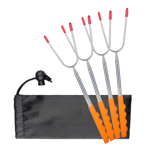 Fafish 45 Inch Marshmallow Roasting Sticks for Fire Pit - Smores Sticks,Extra Long Skewers Kit,Telescoping Camping Campfire Accessories for Hot Dog, 4 Pack (Orange)