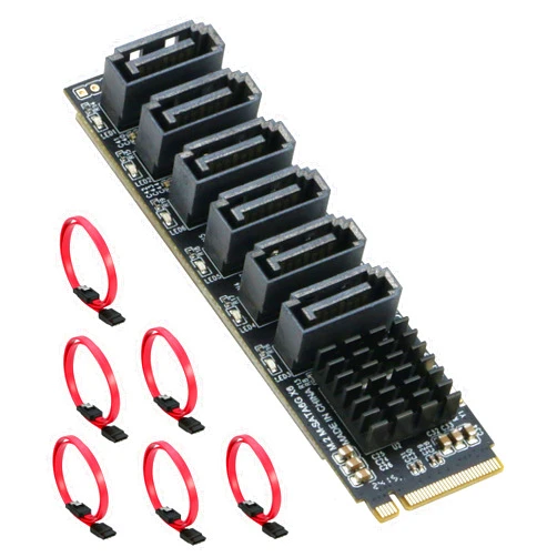 RIITOP M.2 to SATA 3.0 Adapter [6-Port], RIITOP M.2 NVMe to 6 Ports SATA III Expansion Card Adapter 6Gbps with Chipset ASM1166