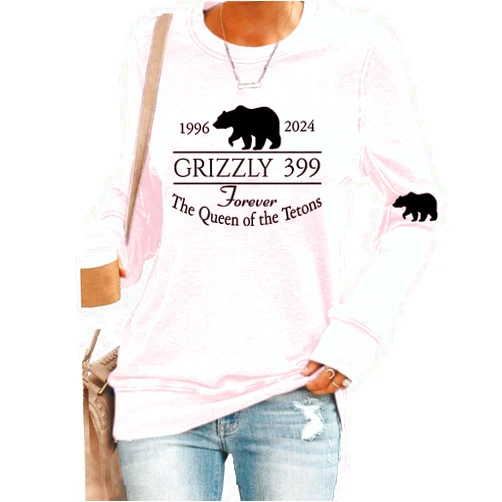 Generic Grizzly 399 Forever the Queen of the Tetons Sweatshirt Funny Graphic Print Bear Lovers Gifts Tee