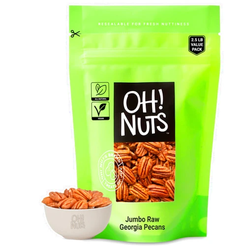 Oh! Nuts Pecans Halves & Wholes | Raw - 100% Natural | 2 lb | Raw Georgia Pecans | Packed in New York Zip-Seal Bag for Exceptional Freshness by Oh Nuts